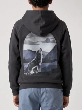 Kids Black Graphic Wolf Hoodie